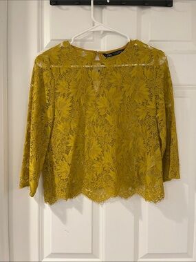 Zara Mustard Lace Floral Blouse